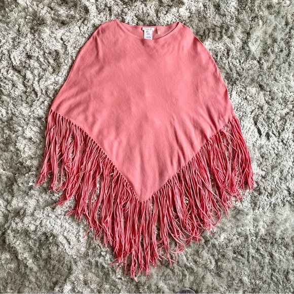 Minnie Rose Pink Fringe Shawl Poncho NWOT - Picture 2 of 5